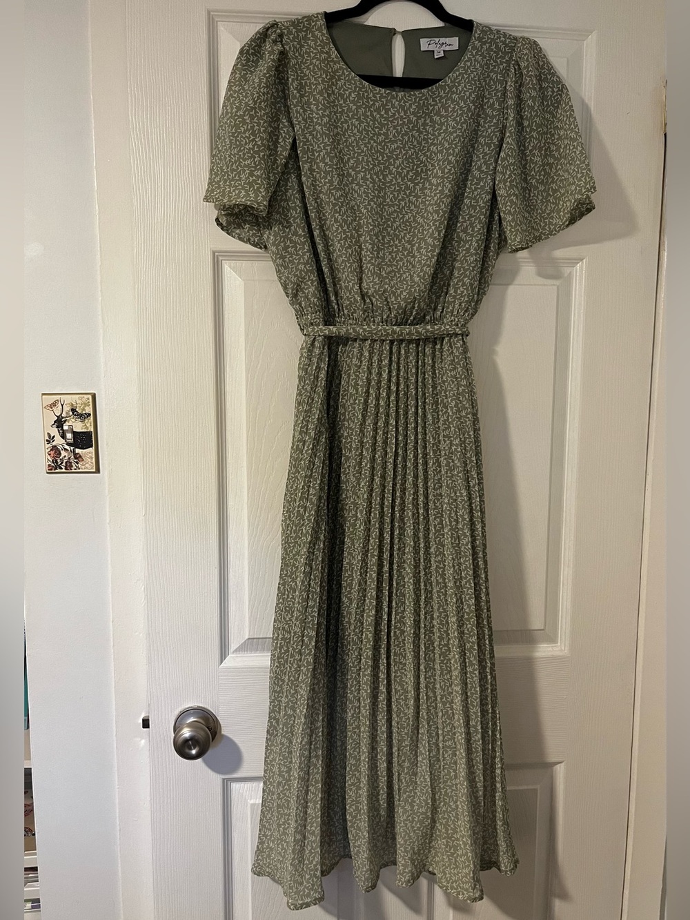 Pink Blush Olive Green Pleated Maxi Dress Maternity M